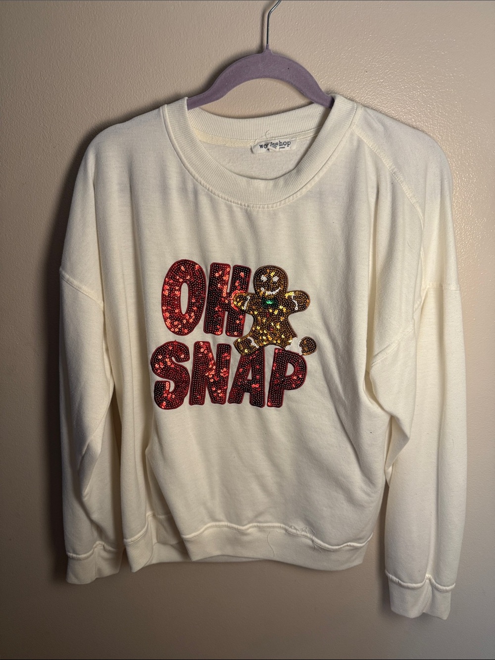 Holiday 'Oh Snap' Sequin Sweatshirt - Cream
